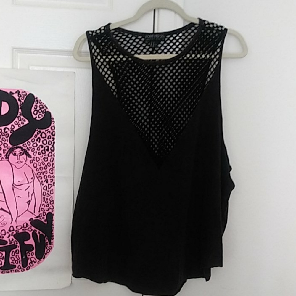 Fishnet Combination Solid Tank Top